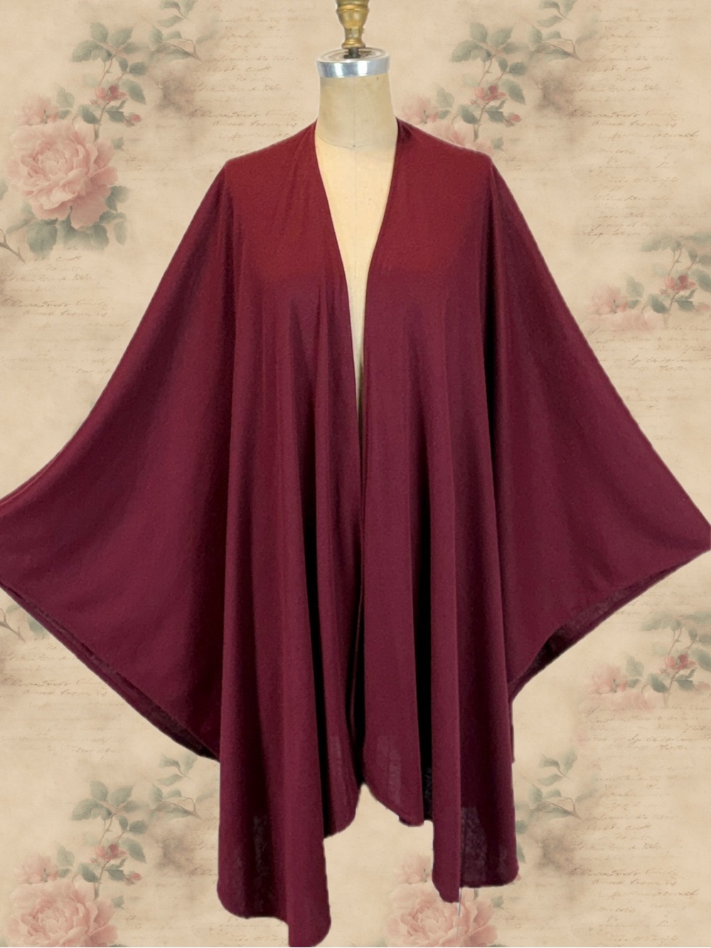 VINTAGE 80s cape wrap shoulder duster Merlot burgundy ruana shawl cloak autumn